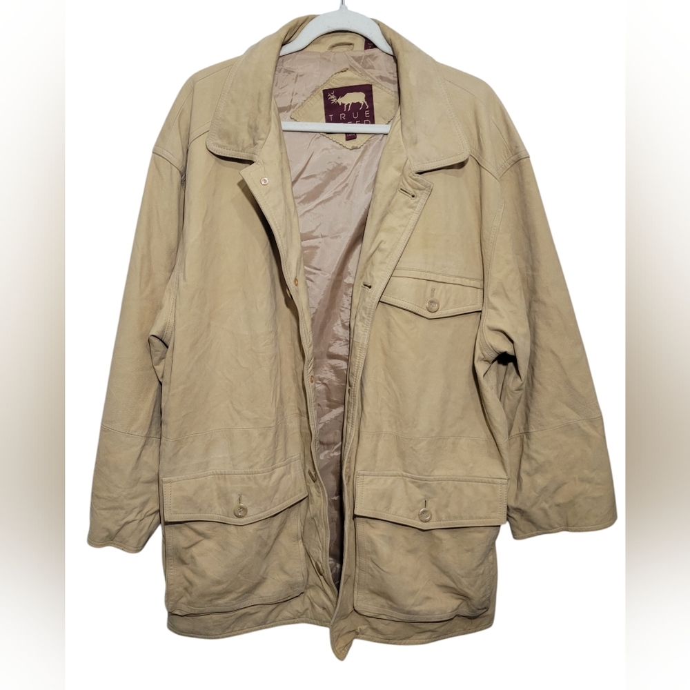Vintage True Breed Men's tan Leather Suede Longline Jacket Coat Size L